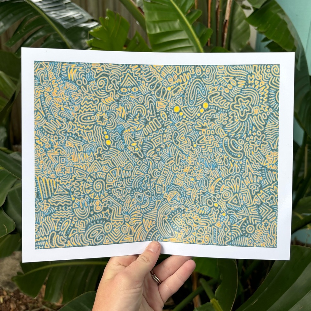 Orange and Blue Psychedelic Abstract Art Print